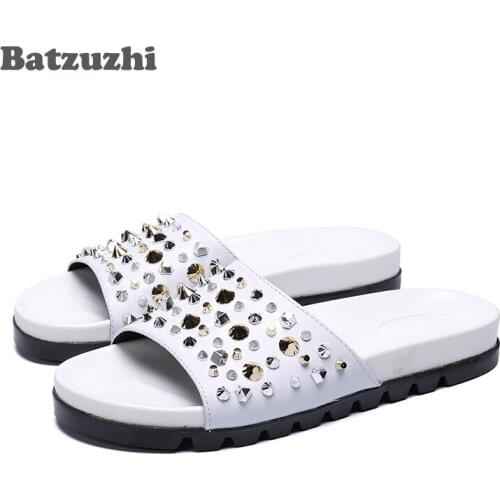 2019 Men Sandal Shoes Genuine Leather Sandals Shoes Beach Gladiator Rivets Slippers Flats Casual Summer Shoes Men, Big Sizes 46