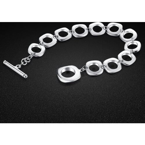 Bohemian Style Womens Original 925 Silver Bracelet Geometric Square 13MM Silver Chain Charm Jewelry Birthday Gift Accessories