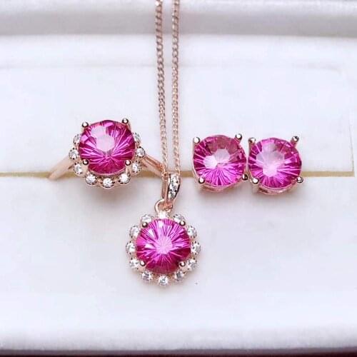 High-quality Pink Topaz Ring Earrings Pendant Necklace Set 925 Silver Fine Fashion Wedding Jewelry For Women Free Shipping