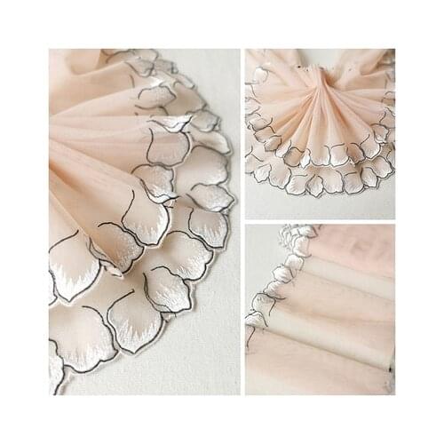 1 Meter Embroidered Lace Trim Flesh Pink Fabric Ribbon DIY Craft Handmade Sewing Curtain Clothes Accessories 19cm