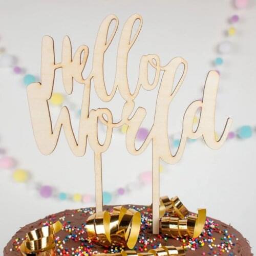 20pcs hello world wood cake topper baby shower topper cake decorations