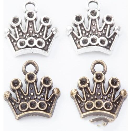 200pcs 12*12MM silver color brithday crown charms antique bronze metal pendants for bracelet necklace earring diy jewelry