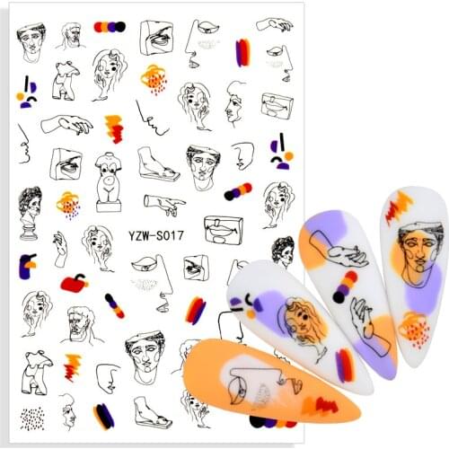 2021 New Arrival Abstract Lady Face Designs Nail Sticker Flower Adhesive DIY Manicure Slider Nail Art Tips Decorations Decals