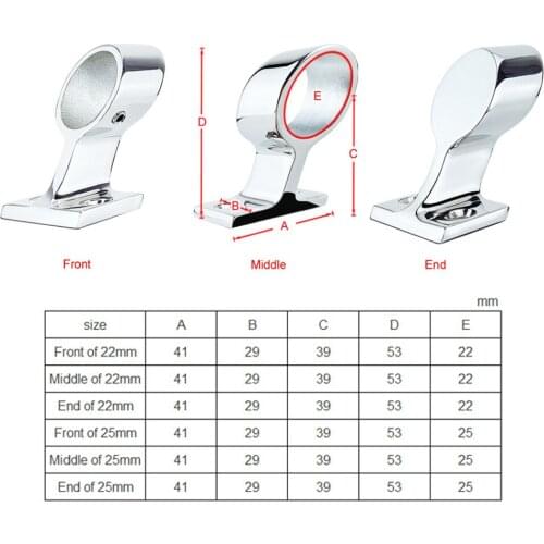 22mm 7/8" Marine Hand Rail Fitting 60 Degree Middle Stanchion Stainless Steel