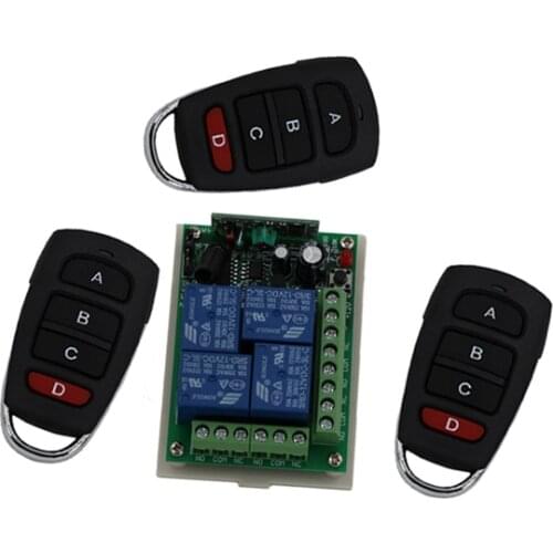 315/433MHz Remote Switch Control Wireless Light Switch 24V 4 Channels (4 Relays)1 Receiver & 3Transmitters Free Shipping