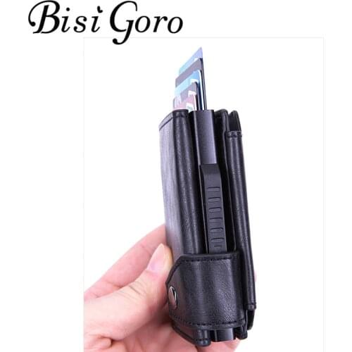 BISI GORO RFID Single Boxes Card Holders Multifunctional Card Case with Coin Purse Anti-theft PU Leather Aluminum Box 2021 New