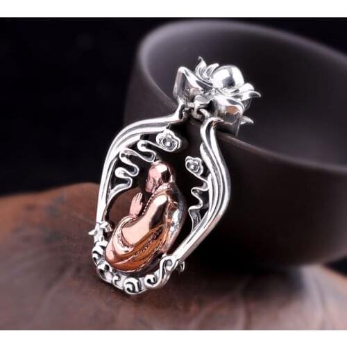 BOCAI New real s925 Silver Jewelry Men and Women Buddhism Zen Enlightenment Pendant handmade couple jewelry