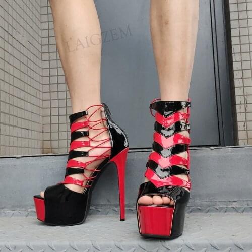 BERZIMER Women Platform Sandals Open Toe Back Zip Pumps Summer Female Party High Heeled Female Shoes Woman Big Size 44 46 50 52