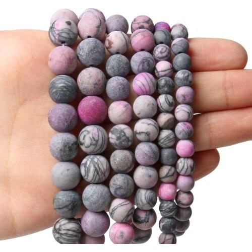 6/8/10mm Natural Stone Frosted Matte Purple Web Jaspers Round Spacer Loose Beads for Jewelry Making Diy Bracelet Necklace 15inch
