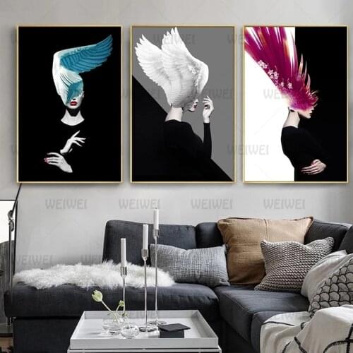 Home Decoration Abstract Painting Figures and Feathers Combined Poster Wall Art Canvas Painting Used To Decorate Bedroom