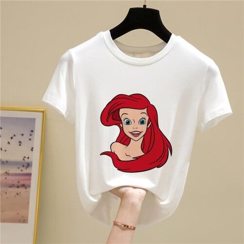 Disney Ariel Princess T Shirt Women Vogue Ropa Aesthetic Lady Tops Y2k Short Sleeve Tees Casual Harajuku T-shirts Female