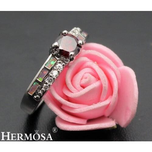 Hermosa Romantic Precious Stone Jewelry Gift Mystic Fire Australian Opal Mozambique Garnet Womens Ring Size 9 DF49