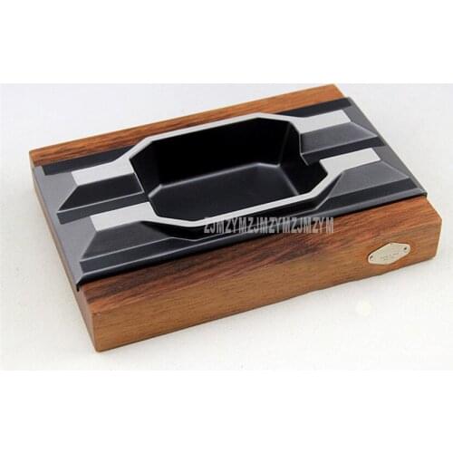 Creative Design High Quality Square Wood Base Metal Slot Cigar Ashtray Smoking Cigar Holder 2 Rest Luxury Cigar Accessories JF07