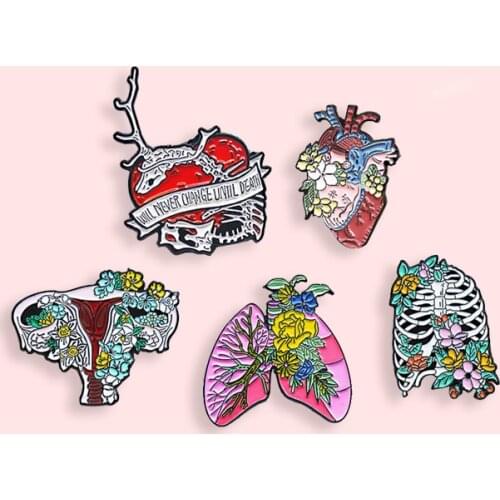 Creative Medical Badge Fashion Petal Heart Uterus Bone Metal Enamel Brooch Personality Lapel Backpack Jewelry Accessories Gift