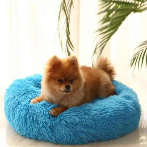 Dog Pet Bed Kennel Round Cat Winter Warm Dog House Sleeping Bag Long Plush Puppy Cushion Mat Portable Cat Supplies 46/50/60cm