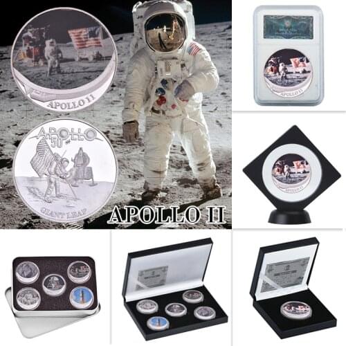 WR Apollo 11 50th Anniversary Silver Coins Collectibles with Coin Holder US Challenge Coins Medal Collector Gift Dropshipping
