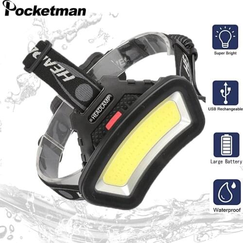 Pocketman Powerful COB Headlamp 80000LM Head Lamp USB Rechargeable Headlight Waterproof Searchlight Head Flashlight Lanterna