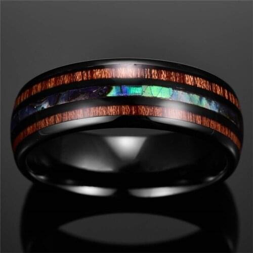 8mm Men Rings Black Tungsten Carbide Rings Inlay Wood Abalone Shell Anniversary Engagement Wedding Band Men Jewelry