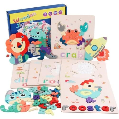 Children ABC Letters Animal Puzzle Toys Set Word Spelling Jigsaw Games Montessori Educational Wooden Learning Toys Teaching Aids