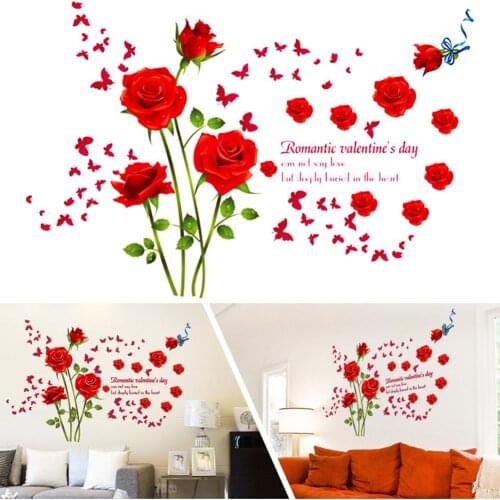 1Pc Romantic Rose Flower Self Adhesive Wall Sticker Bedroom Art Mural Decal Decor Home Decoration Наклейка на стену