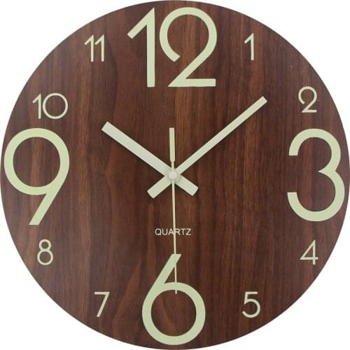 Night Light Wall Clock Function Wooden 12 Inch Wall Clock Vintage Rustic Country Tuscan Style for Home Silent & Non-Tickin