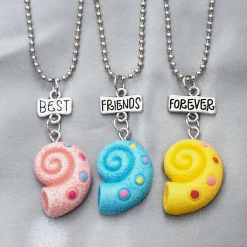 Color Conch Pendant Necklace Children BFF 3 Best Friends Forever Friendship Jewelry Gifts For Kids 3PCS/Set