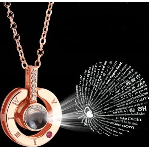 Necklace I Love You in 100 Languages Xmas Gift Valentines Day Present Projection Necklaces For GF Wife Mom Daughter with Box