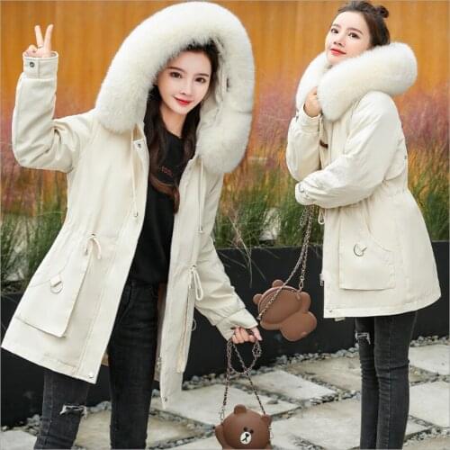 2021 Fur Hooded Parkas Womens Thicken Down Cotton Coat Female Long Fur Collar Winter Jacket For Women Lining Outerwear Green
