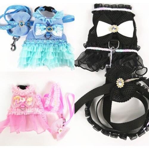 Dog Dress Harness Vest Skirt Cute Lace Dog Clothes Cat Puppy Clothing Poodle Pomeranian Schnauzer Pug French Bulldog Dog Leash