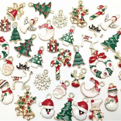 Mixed Metal Charms Christmas Pendant Ornaments Beads for Jewelry Making Xmas Tree Elk Santa Claus Snowman DIY Bracelet Earrings