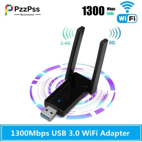 PzzPss Dual Band 1300Mbps USB 3.0 Wireless AC Network Card USB WIFI Lan Adapter 802.11ac Mini Portable Wi-Fi Adapter For Laptop
