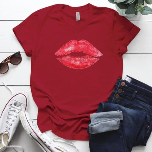 Plus Size Sexy Red Lips Printing Graphic T Shirts Femme Harajuku S-5xl Oversized T Shirt for Women Casual Vintage Ropa De Mujer