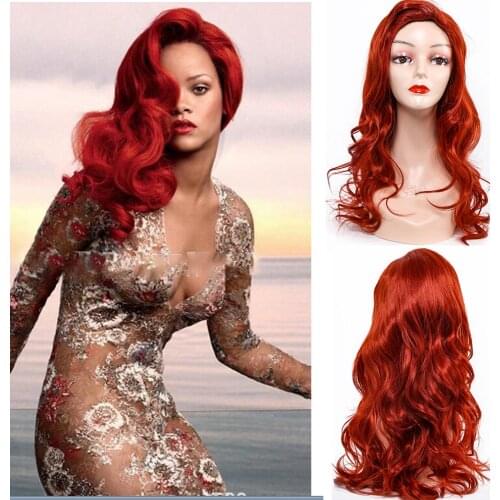 Long Red Natural Wavy Wig Synthetic Hair Wig For Women Cosplay Party Daily Wig Heat Resistant