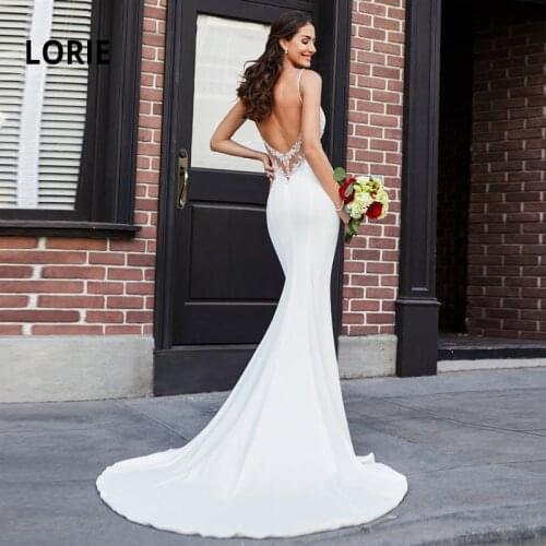 LORIE Mermaid Wedding Dresses Lace Appliques with Beading Bride Dress Sexy Backless Wedding Gowns Soft Satin Wedding Dress