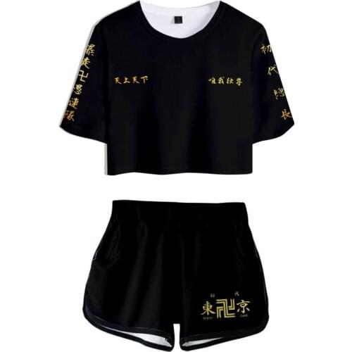 Tokyo Revengers Crop Shorts Suit Anime Cosplay 3D Print T-shirt Pants Two Piece Set Women Tracksuit Outfit Summer Cute Matching