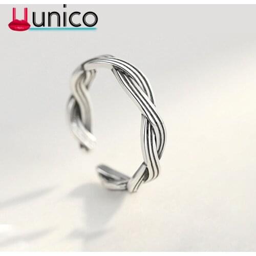 Unico 2018 Unisex 925 Sterling Silver Vintage Twist Finger Rings for Women Jewelry Wedding Rings Men Anniversary Adjustable 4mm
