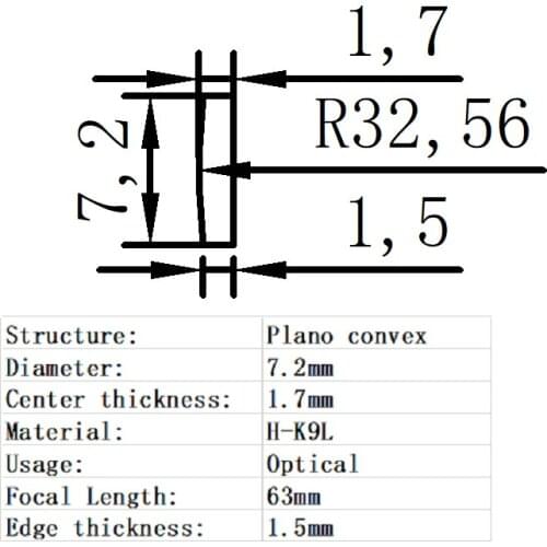 Plano Convex Lens Diameter 7.2mm Focal Length 63mm H-K9L Glass Lens Optical Glass Optical Lens