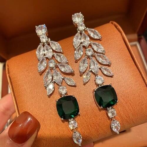 EYER Fashion Sparkling Cubic Zirconia High Quality Long Drop Green Stone Earrings For Women Party Birthday Stone Jewelry Gift