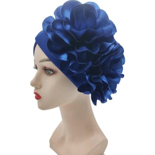 Lastest African Aso Oke Headtie Turban Caps for Women Big Flower Headscarf Bonnet Hat muslim Head Wraps Islamic Headwear