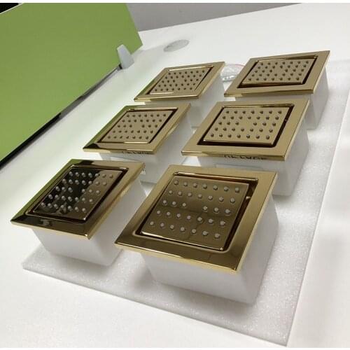 Gold Shower Head Set For 6 PCS Hydromassage SPA Shower Massage Jets Wall Mounted Bathroom Faucet Rain Body Jet Sprayer 120x130mm