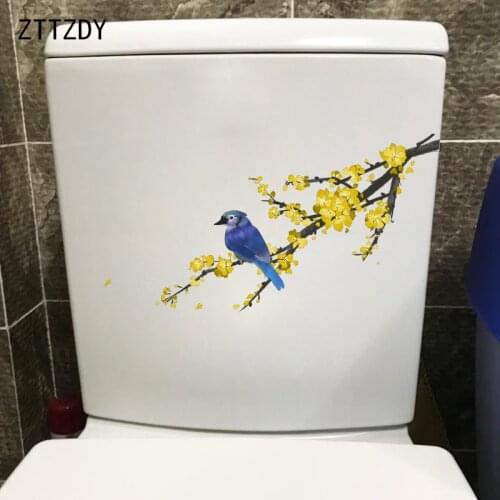 ZTTZDY 22.8*14.6CM Chinese Style Watercolor Flowers Birds Bedroom Wall Sticker Toilet Seat Decor T2-0353