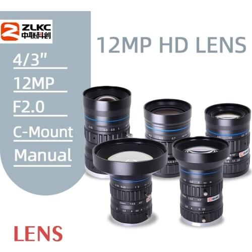 12MP CCTV LENS 12mm 16mm 25mm 35mm 50mm Fixed Focal FA Lens 4/3" C-Mount Manual Industrial Lens Suitabel for Machine Vision LENS