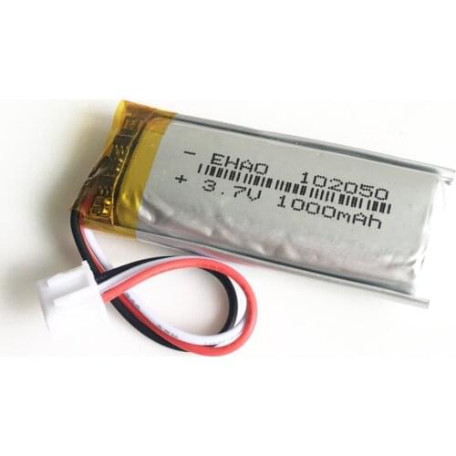 3.7V 1000mAh Lipo Rechargeable battery 102050 with JST XH 2.54mm 3pin connector for household wired microphone audio computer