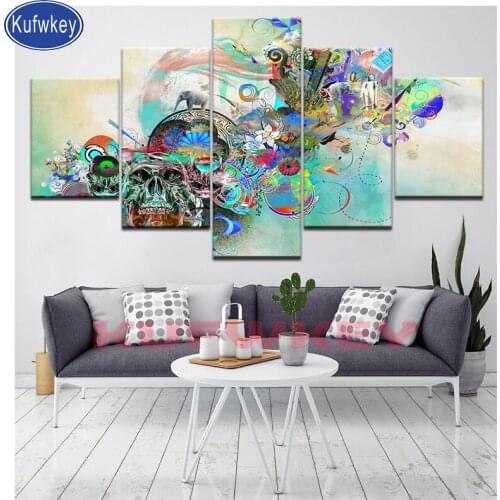 5pcs abstract art skull Diamond Embroidery Full Display painting all Square Diamond Painting halloween gift DIY 3d Cross Stitch