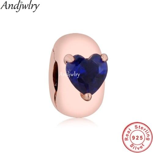 925 Sterling Silver Blue Heart Solitaire Clip Charm Fit Original Pandora Charm Bracelet Pendant Silver 925 Jewelry Berloque