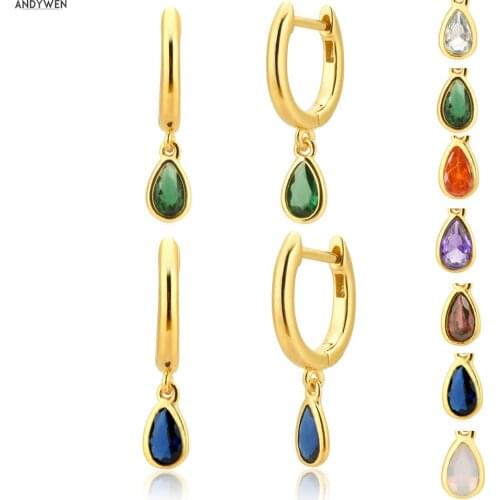 ANDYWEN 925 Sterling Silver Small Bamboo Pendiente Earring Circle Drop Oval Colorful Rainbow Luxury Jewelry For European Jewelry