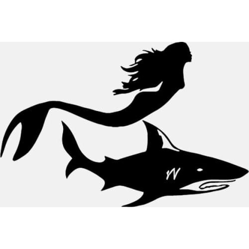 Car Sticker Personality PVC Decal Car Sticker Shark Mermaid Girl Marine Car Sticker Creative Waterproof Black/white, 16cm*11cm