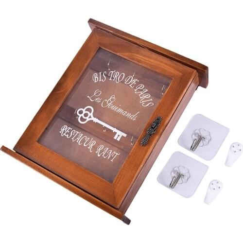 European Style Wooden Key Holder Box with 6 Hooks Wall Mounted Handmade with Rustic Finish for Home Décor, 21x6x25 cm