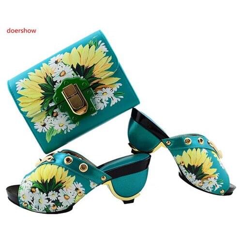 Doershow New Fashion Italian Ladies Shoe and Bag Set Mathing Shoes and Bags for African Party Nigerian Fashion Shoes bags SGF1-6