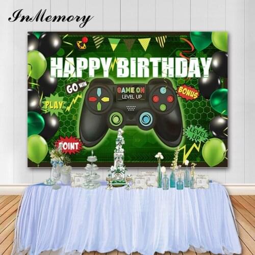 Inmemory Boy Birthday Party Backdrops Green Gamepad Customize Name Photography Background Photo Studio Banner Photophone Vinyl